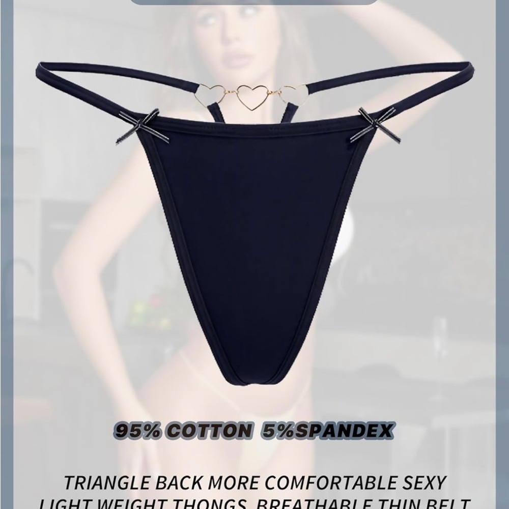 Chic Black Heart Accent Thong
